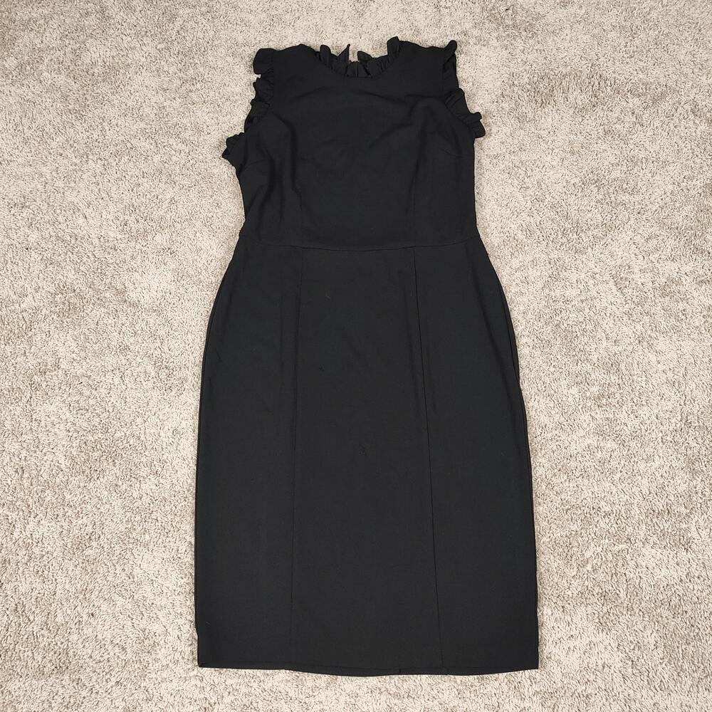 Maggy London Dress Womens 14 Black Ruffle High Neck Sheath Knee Length Workwear